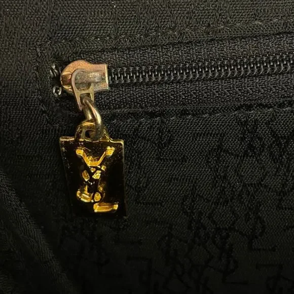 YVES SAINT LAURENT Vintage Top Handle Black Nylon Bag Brown Leather Trim EUC - Picture 8 of 11